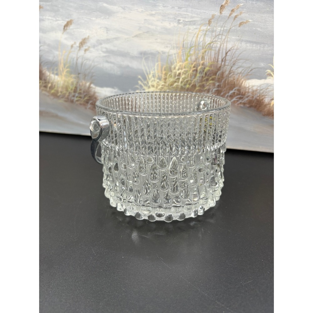 Teleflora French Crystal Ice Bucket Textured Hobnail Glass Silver Handle France